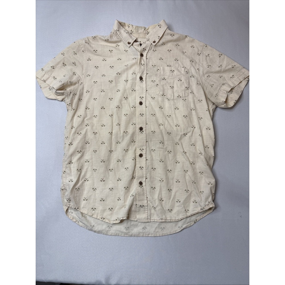 PrAna Men's Slim Fit Organic Cotton Palm Tree Print Short Sleeve Shirt | S